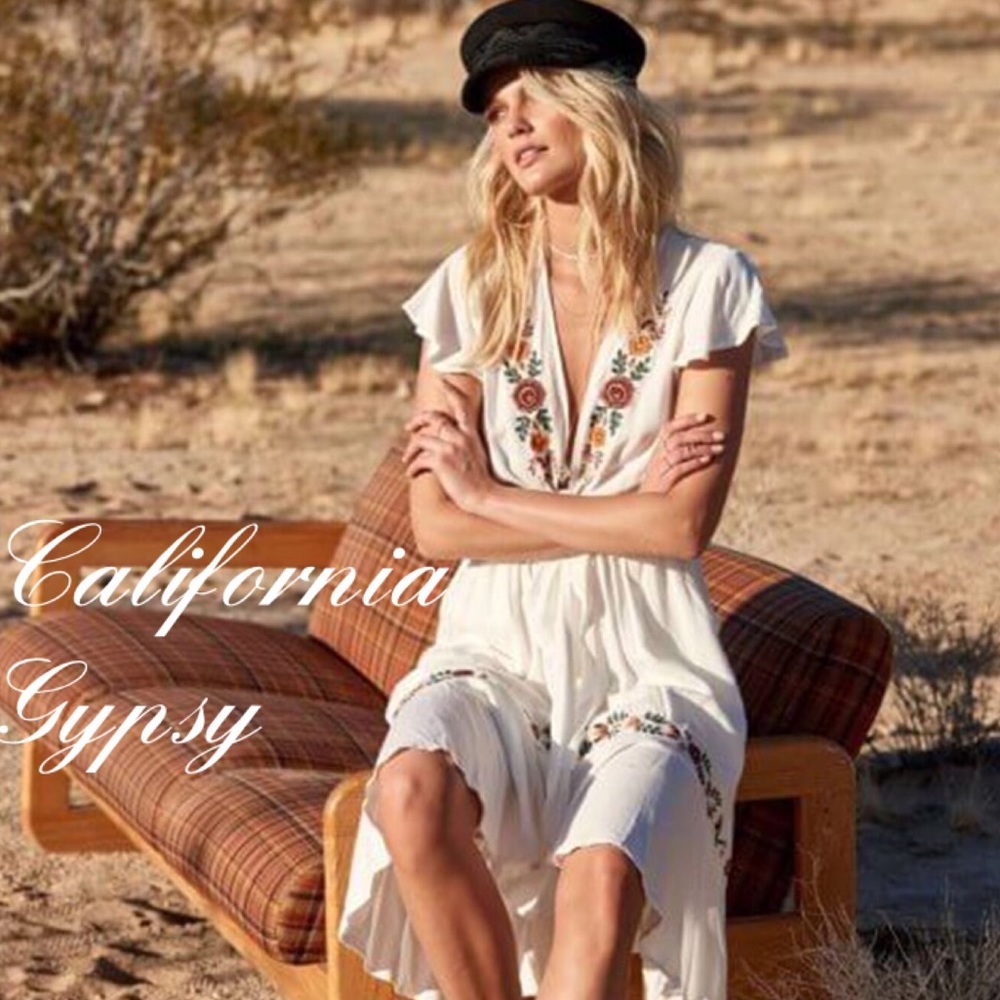 Western Boho Gypsy Embroidered Midi Dress - Picture 6 of 8